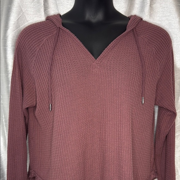 Sandy & Sid Brushed Knit Raw Edge High Low Split Neck Hoodie Women’s Large - Picture 1 of 9